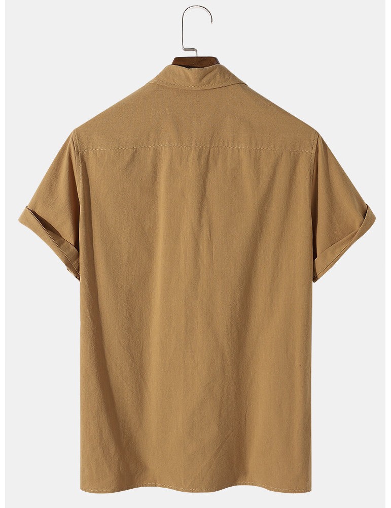 Golf Shirts - Mens 100% Cotton Basic Solid Color Lapel Short Sleeve Golf Shirt