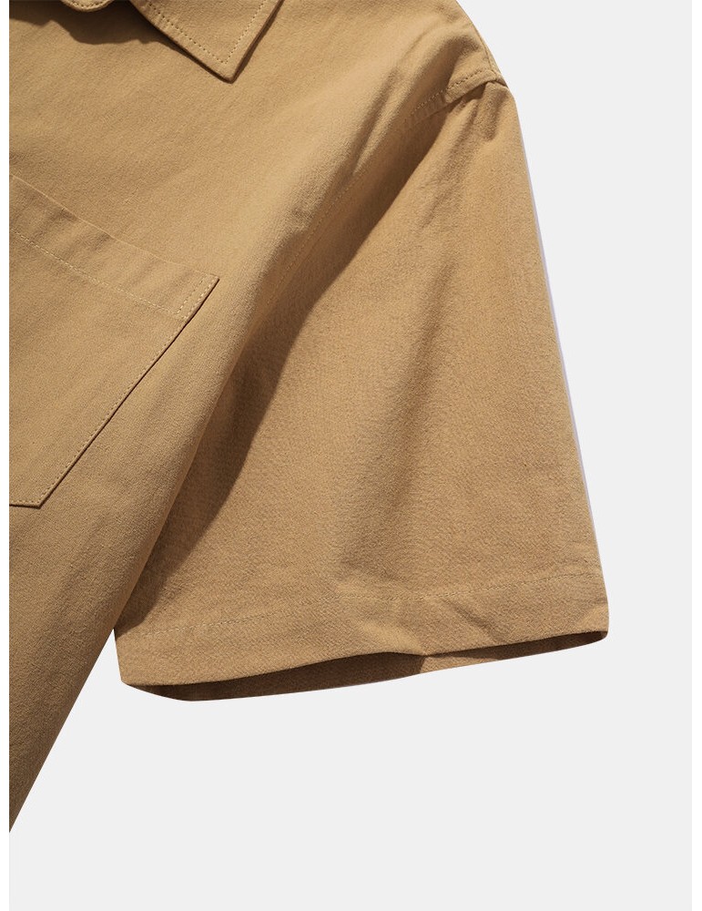 Golf Shirts - Mens 100% Cotton Basic Solid Color Lapel Short Sleeve Golf Shirt