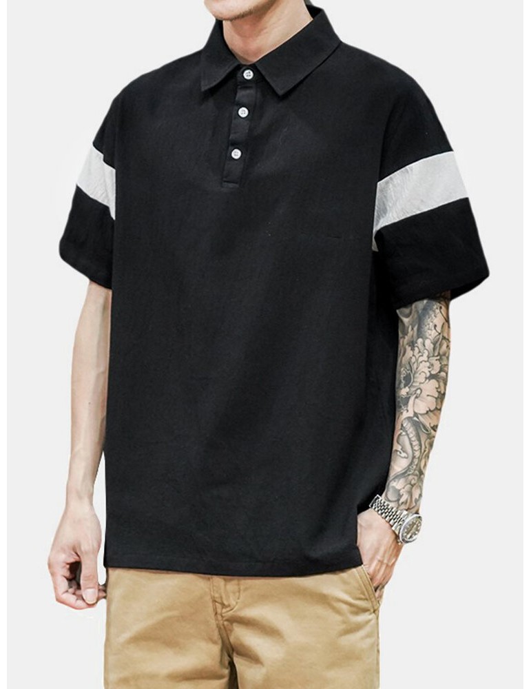 Golf Shirts - Mens Color Block Cotton Half Open Button Short Sleeve Casual Golf Shirts