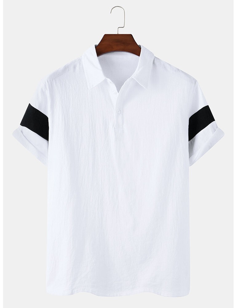 Golf Shirts - Mens Color Block Cotton Half Open Button Short Sleeve Casual Golf Shirts