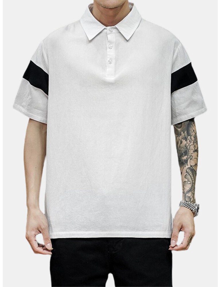 Golf Shirts - Mens Color Block Cotton Half Open Button Short Sleeve Casual Golf Shirts