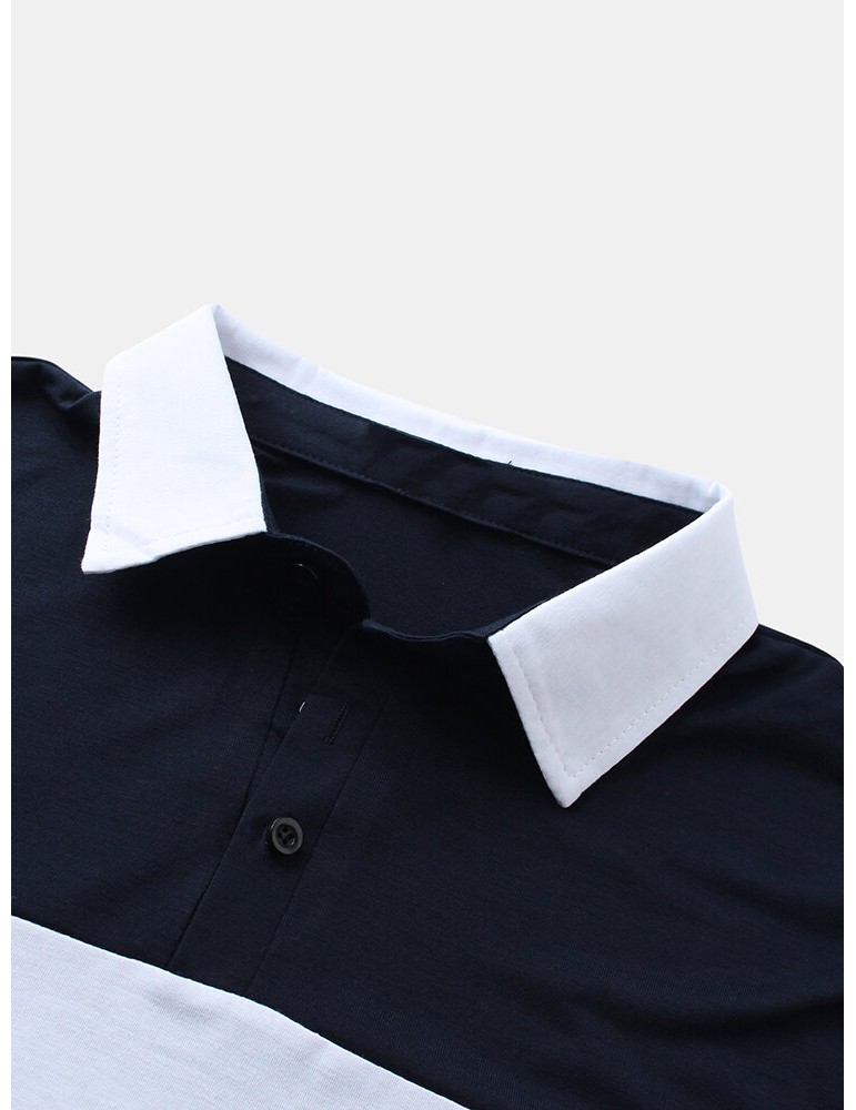 Golf Shirts - Mens Color Block Patchwork Casual Short Sleeve Golf Shirt