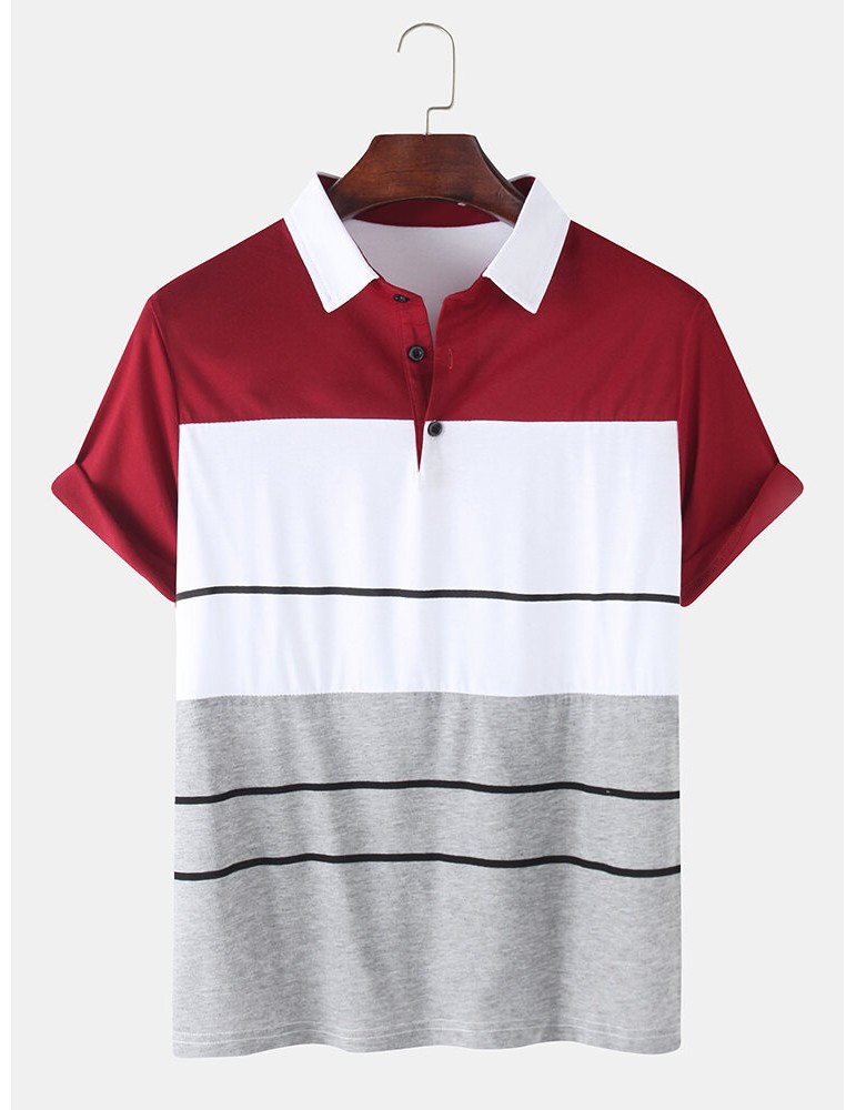 Golf Shirts - Mens Color Block Short Sleeve Casual Sport Golf Shirts