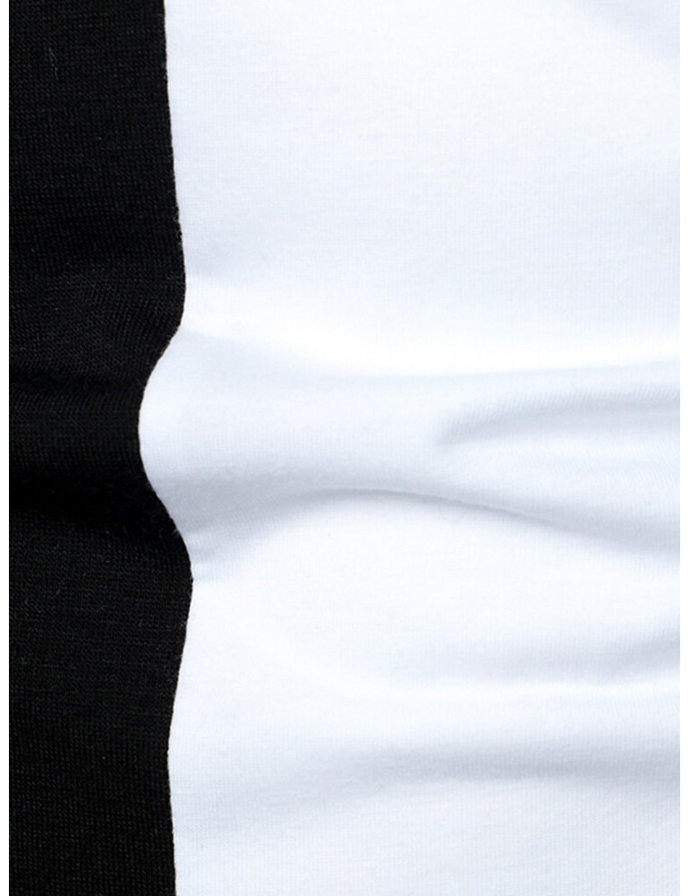 Golf Shirts - Mens Contrast Color Two Tone Patchwork Lapel Long Sleeve Golf Shirts