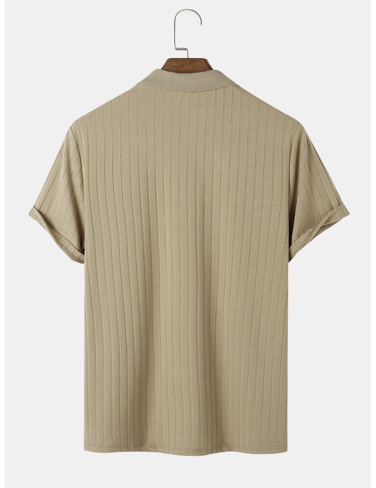 Golf Shirts - Mens Ribbed Texture Solid Color Short Sleeve Casual Golf Shirt