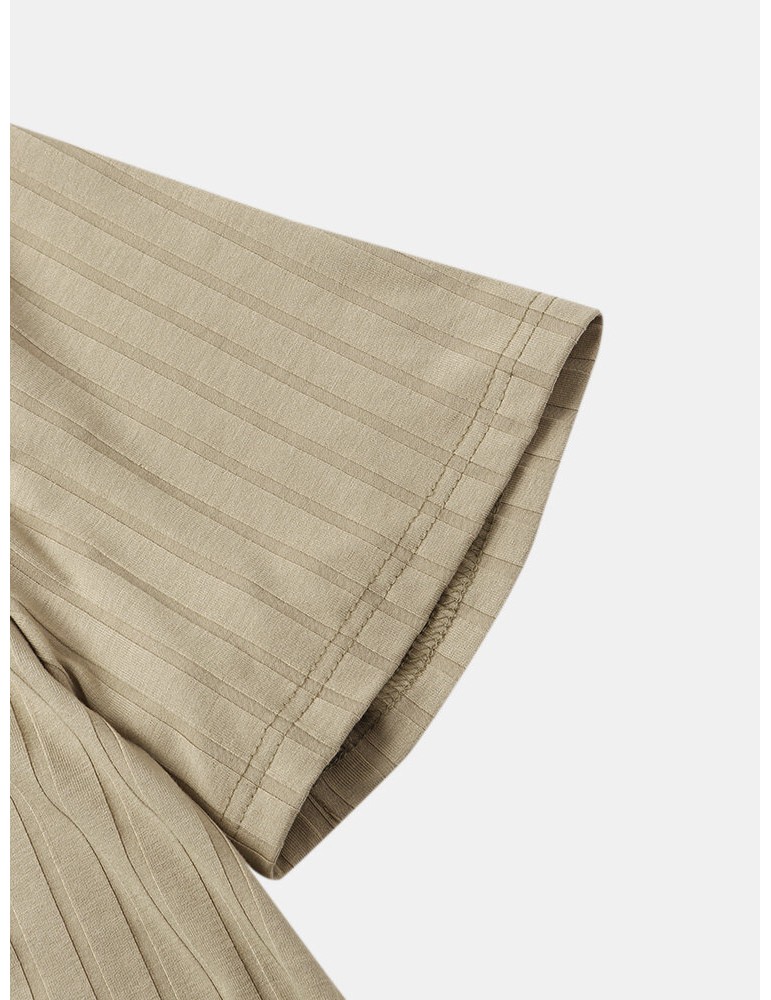 Golf Shirts - Mens Ribbed Texture Solid Color Short Sleeve Casual Golf Shirt