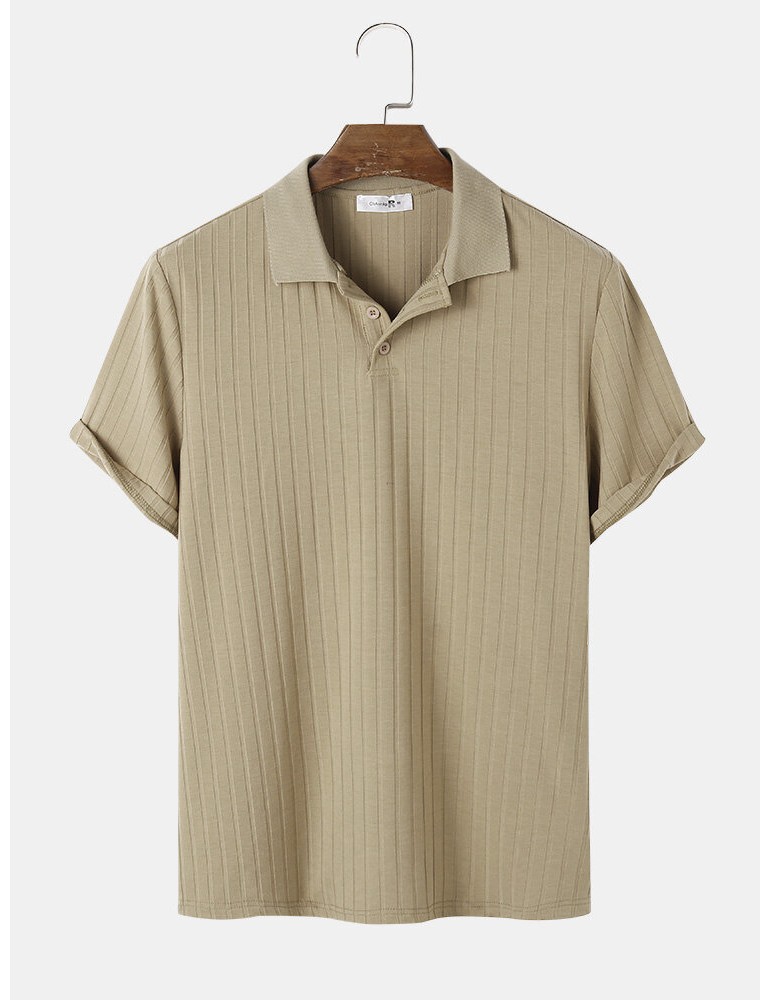 Golf Shirts - Mens Ribbed Texture Solid Color Short Sleeve Casual Golf Shirt